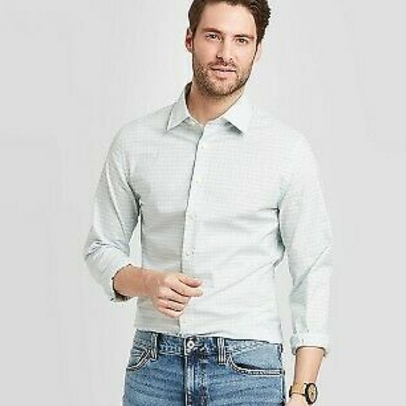 Goodfellow & Co Long Sleeve Alpine Green And White Checked Shirt Size S - Picture 1 of 8